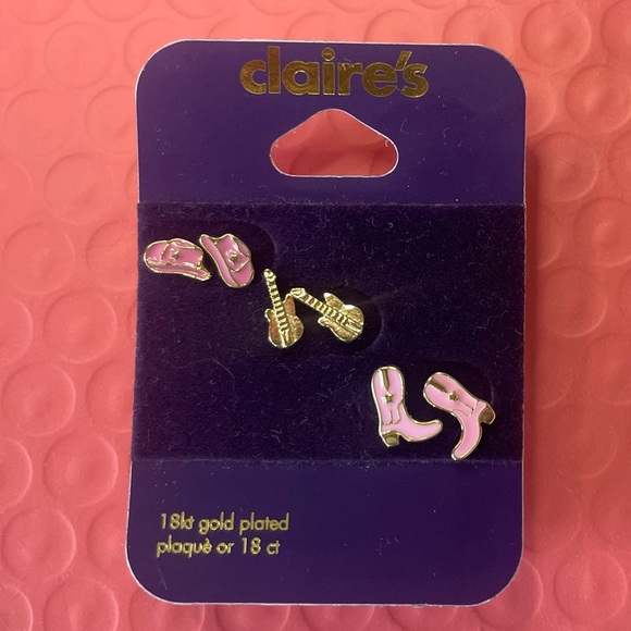 Claire's 18kt Gold Plated Pink Western Earring Set - Picture 2 of 4